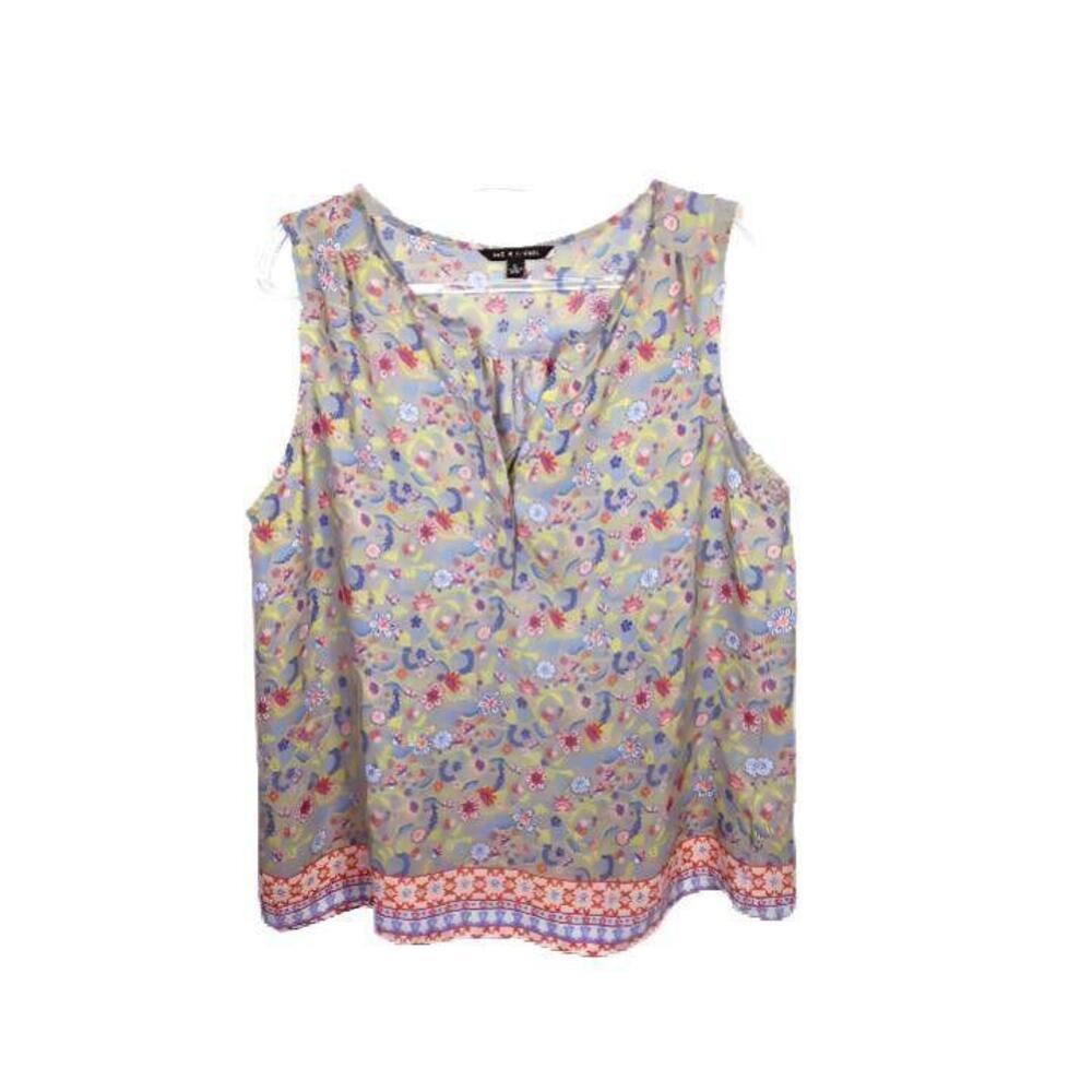 Zac & Rachel Sleeveless BOHO Chiffon Floral Popover Blouse Top XL